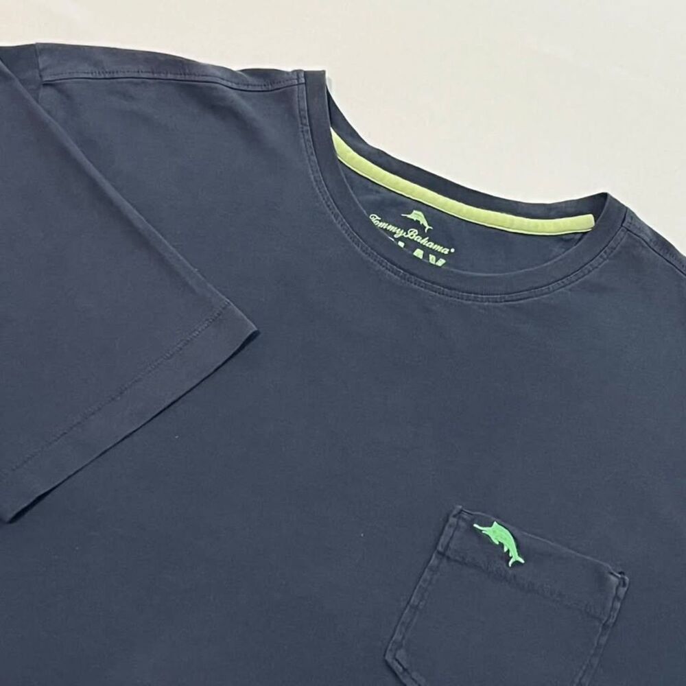 Tommy Bahama Relax Men's L Pima Cotton Pocket T Shirt Navy Blue UPF 50